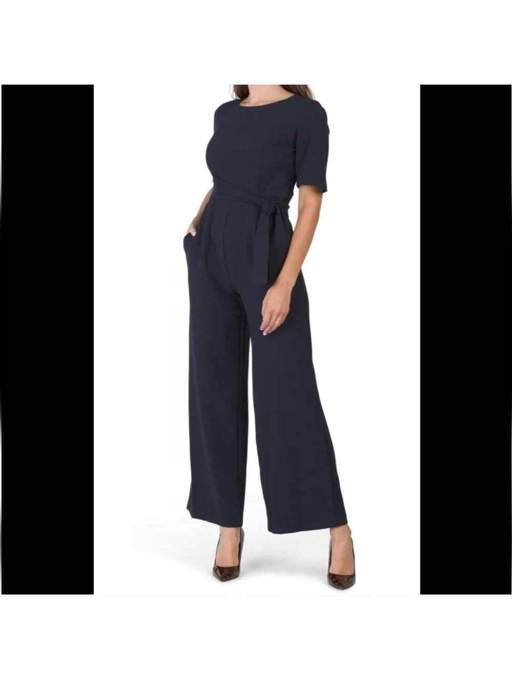 Julia Jordan - Navy Blue Short Sleeve Wide Leg Jumpsuit, Size 12